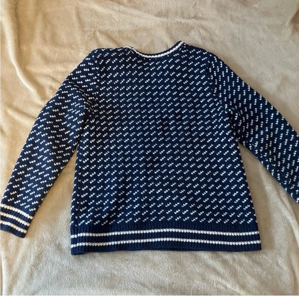 L.L. Bean Navy and White Crew Neck Sweater